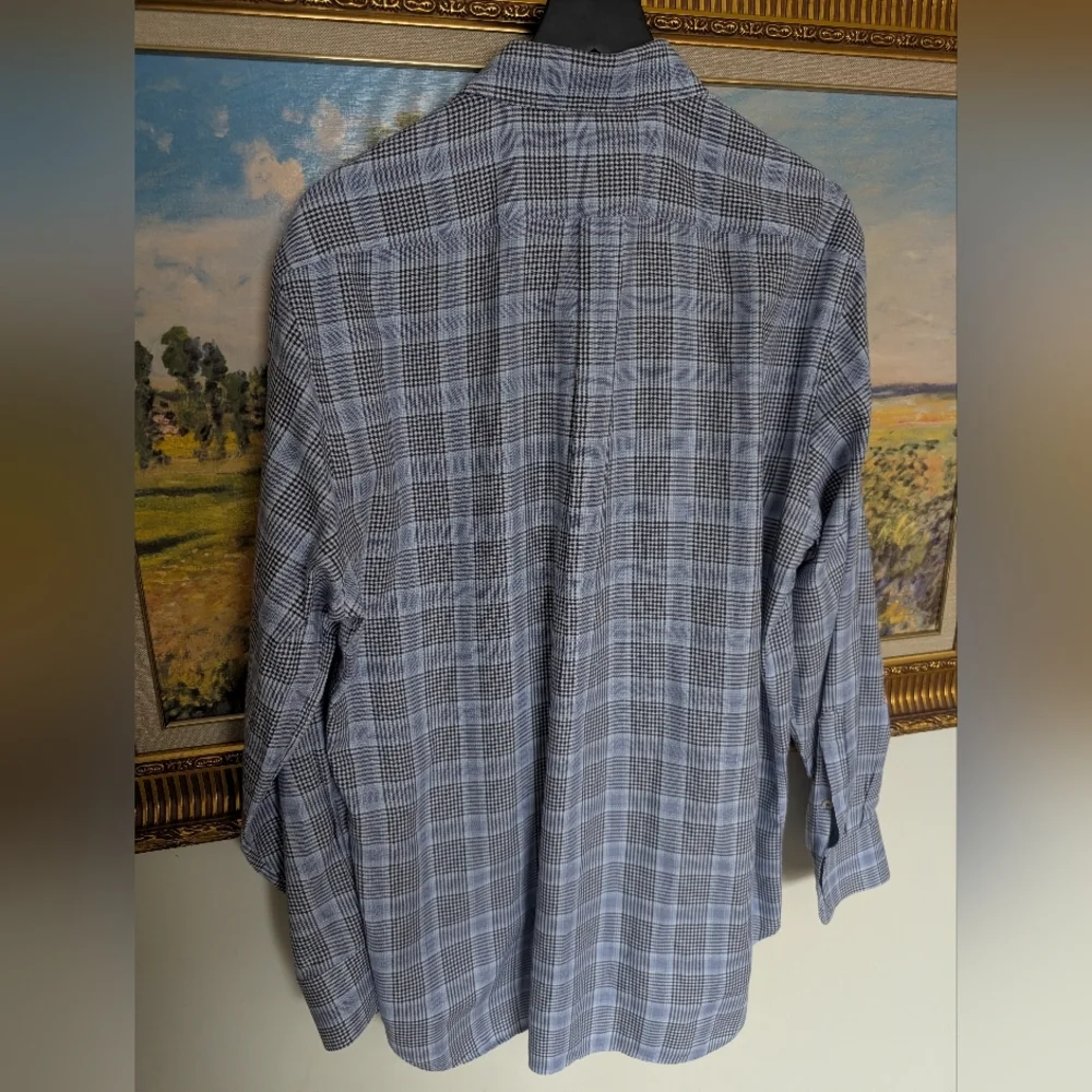 Peter Millar Gray and Blue Checkered Shirt